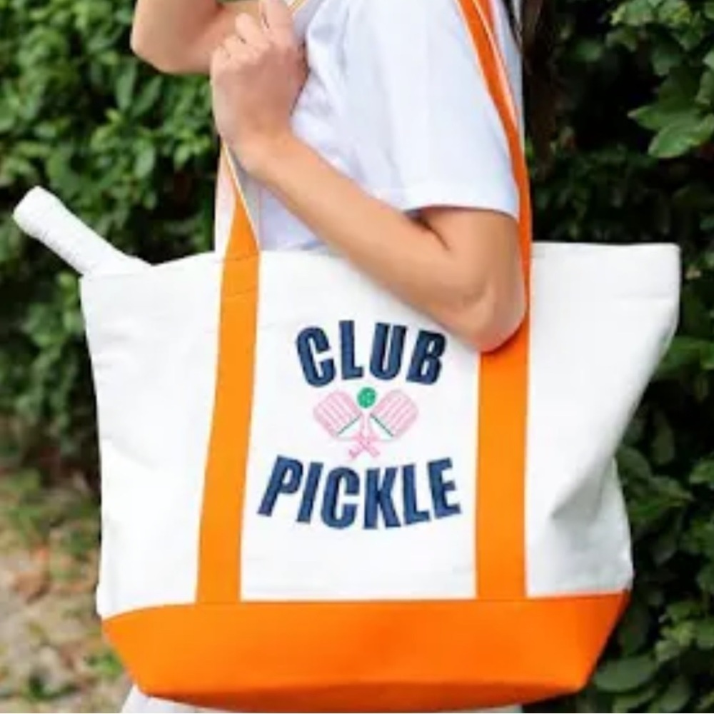 SHIRALEAH CLUB PICKLE BOAT TOTE! Canvas natural with bold orange contrast!